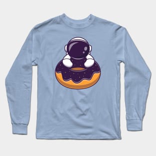 Cute Astronaut With Doughnut Space Cartoon Long Sleeve T-Shirt